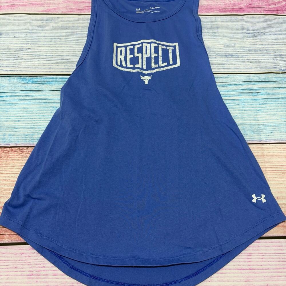 Under Armour Girls Youth Large Blue Brahma Bull The Rock Tank Top EUC